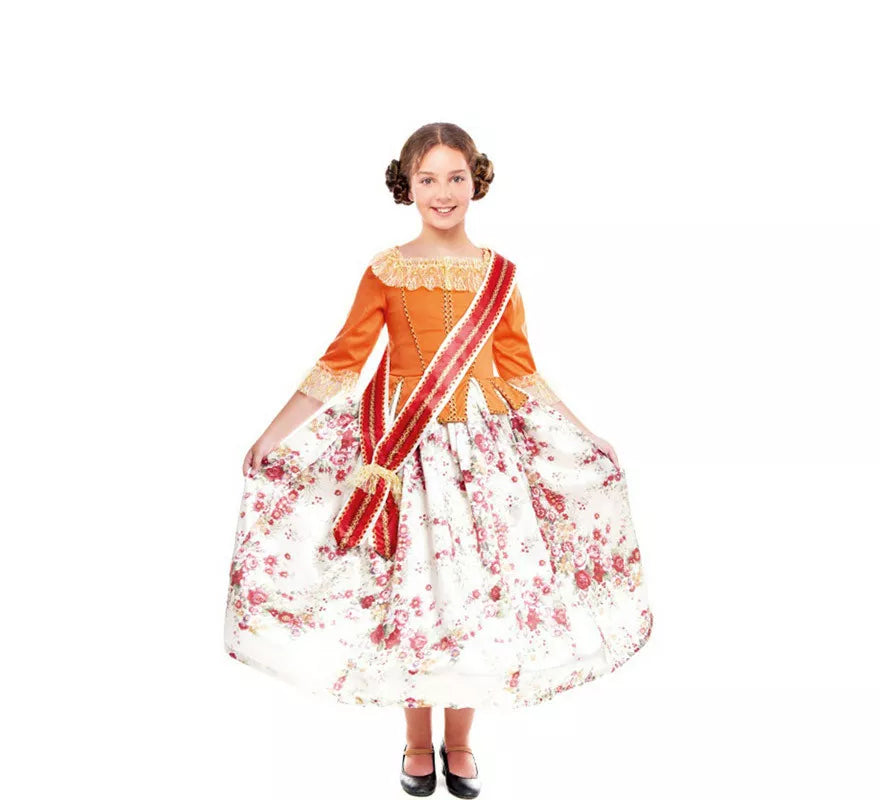 Translation missing: de.Disfraz de Fallera Naranja estampado para niña