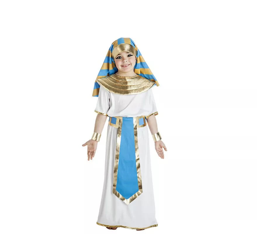 Translation missing: de.Disfraz de Faraón Egipcio blanco y azul para niño