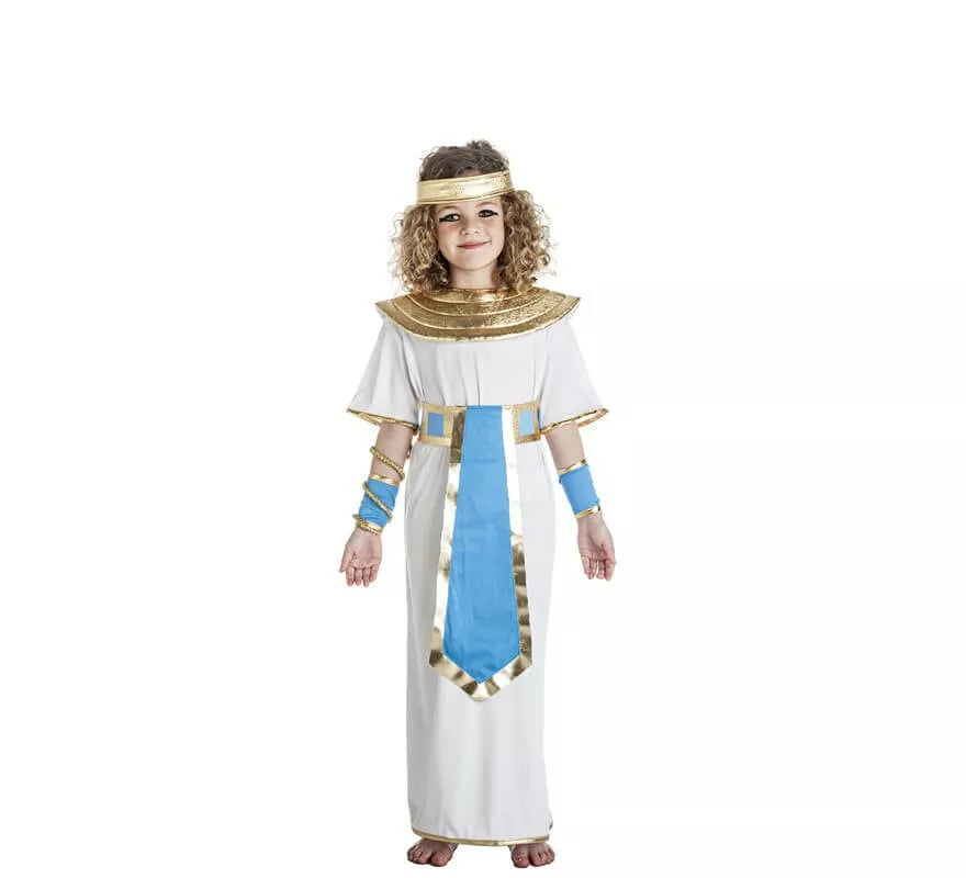 Translation missing: de.Disfraz de Faraona Egipcia blanco y azul para niña