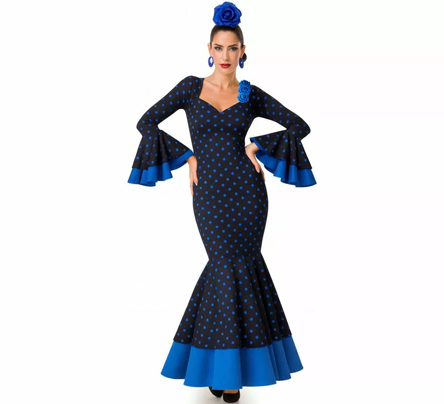 Translation missing: de.Disfraz de Flamenca con Lunares azul para mujer