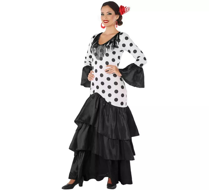 Translation missing: de.Disfraz de Flamenca o Sevillana blanco y negro para mujer