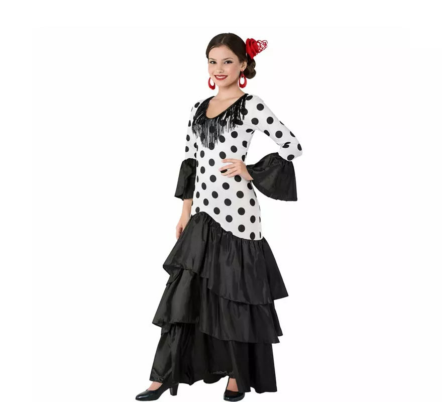 Translation missing: de.Disfraz de Flamenca o Sevillana blanco y negro para mujer