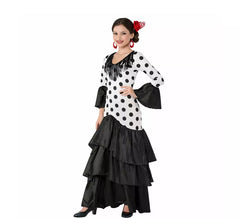 Schwarz-weißes Flamenco- oder sevillanisches Kostüm für Damen