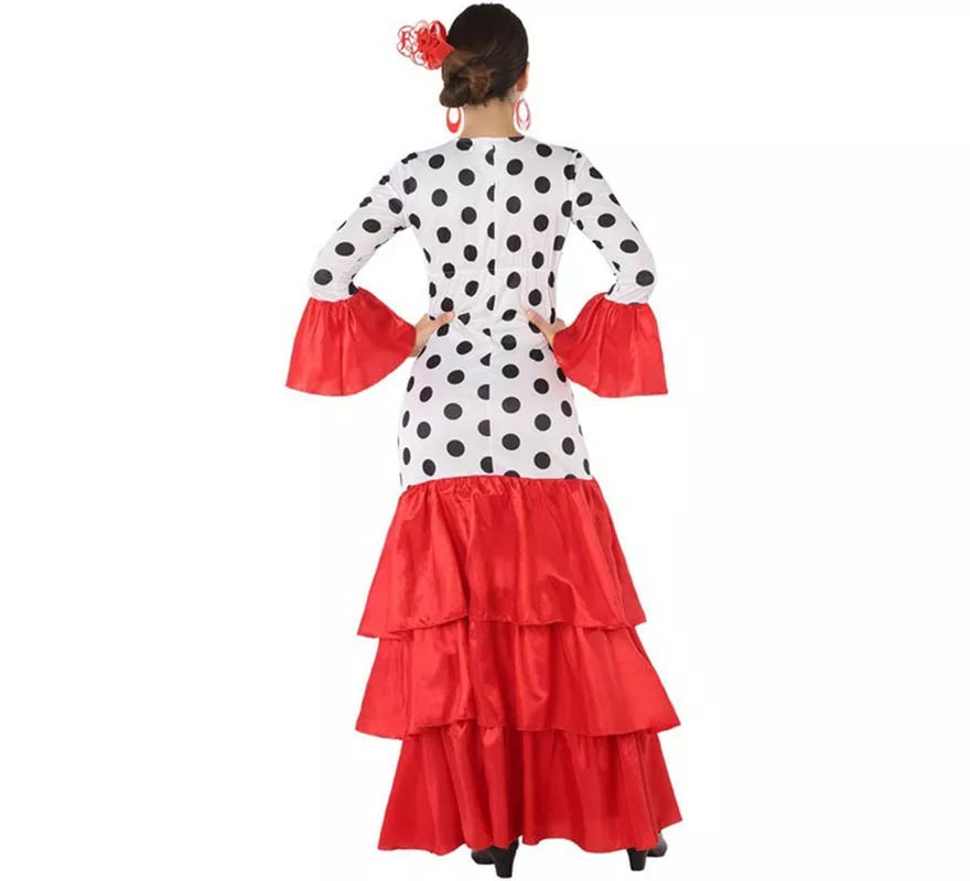 Translation missing: de.Disfraz de Flamenca o Sevillana blanco y rojo para mujer