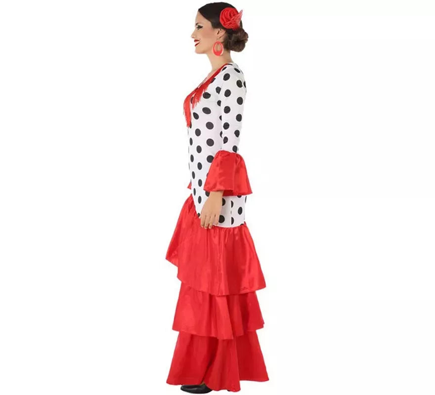 Translation missing: de.Disfraz de Flamenca o Sevillana blanco y rojo para mujer