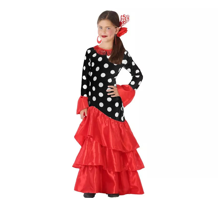 Translation missing: de.Disfraz de Flamenca roja lunares para niña