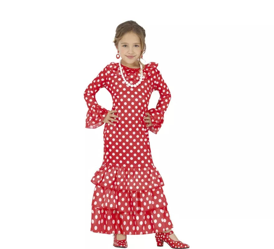 Translation missing: de.Disfraz de Flamenca Rojo a Lunares para niña