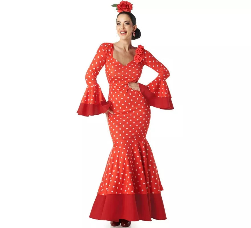 Translation missing: de.Disfraz de Flamenca rojo con lunares blancos para mujer
