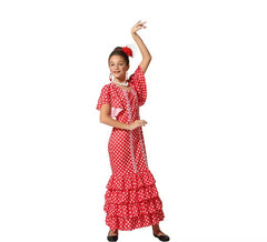 Flamenco-Kostüm rot mit kleinen Punkten für Mädchen