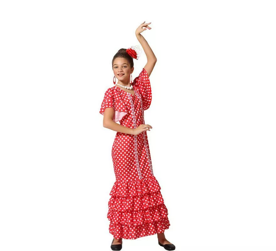 Translation missing: de.Disfraz de Flamenca Rojo con puntos pequeños para niña