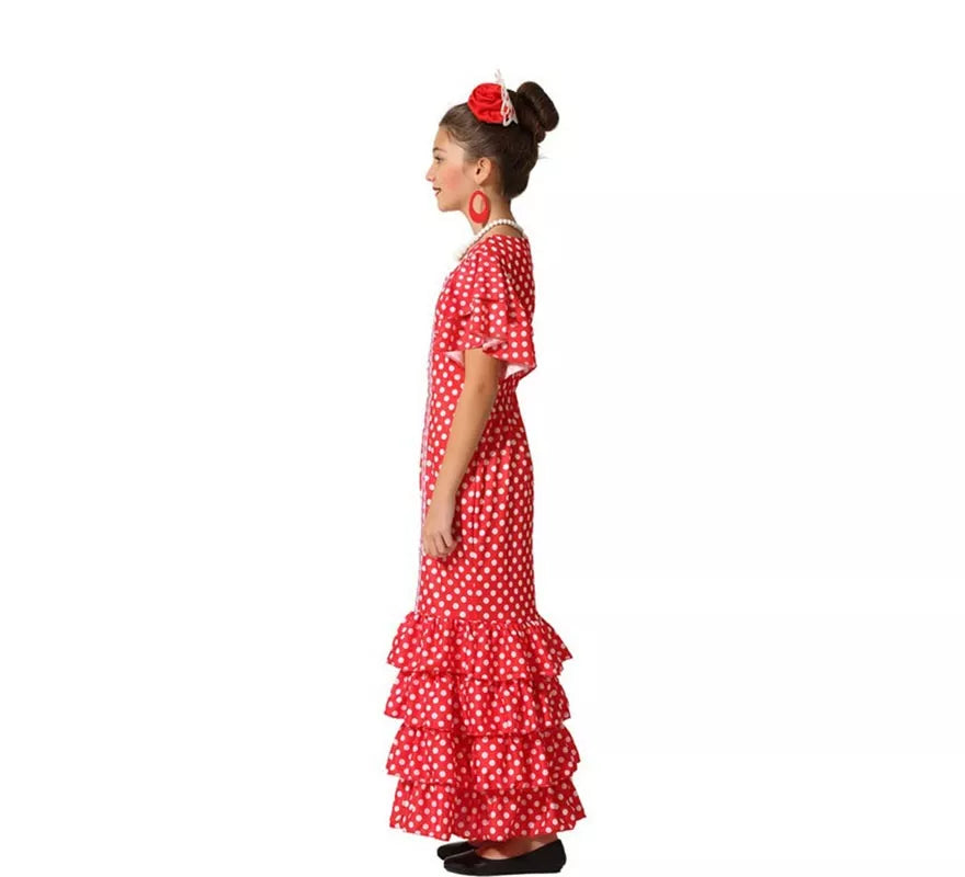 Translation missing: de.Disfraz de Flamenca Rojo con puntos pequeños para niña