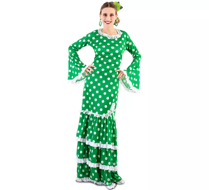 Flamenca Verde con lunares para mujer