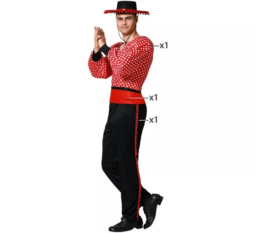 Translation missing: de.Disfraz de Flamenco rojo y negro para hombre