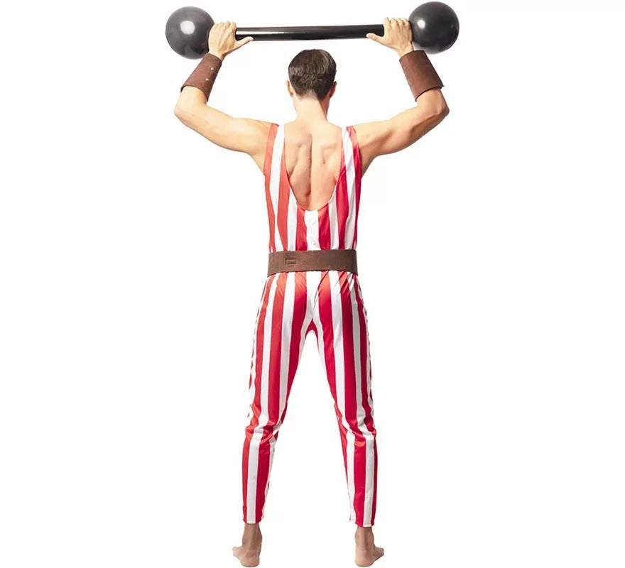Disfraz de Forzudo rojo y blanco con cinturón para hombre