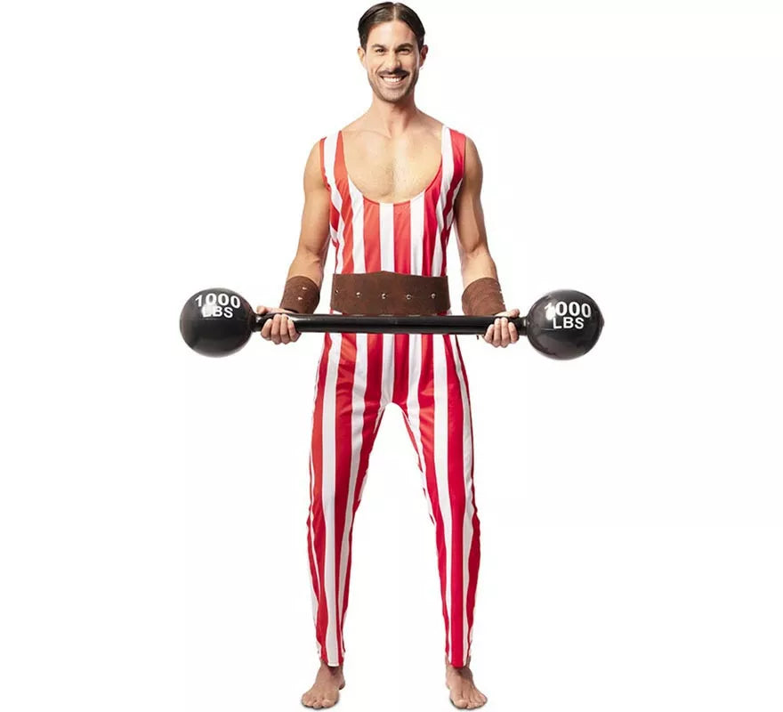 Translation missing: de.Disfraz de Forzudo rojo y blanco con cinturón para hombre