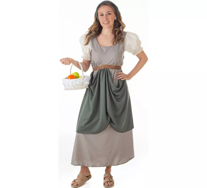 Disfraz de Frutera Medieval gris con pañuelo para mujer