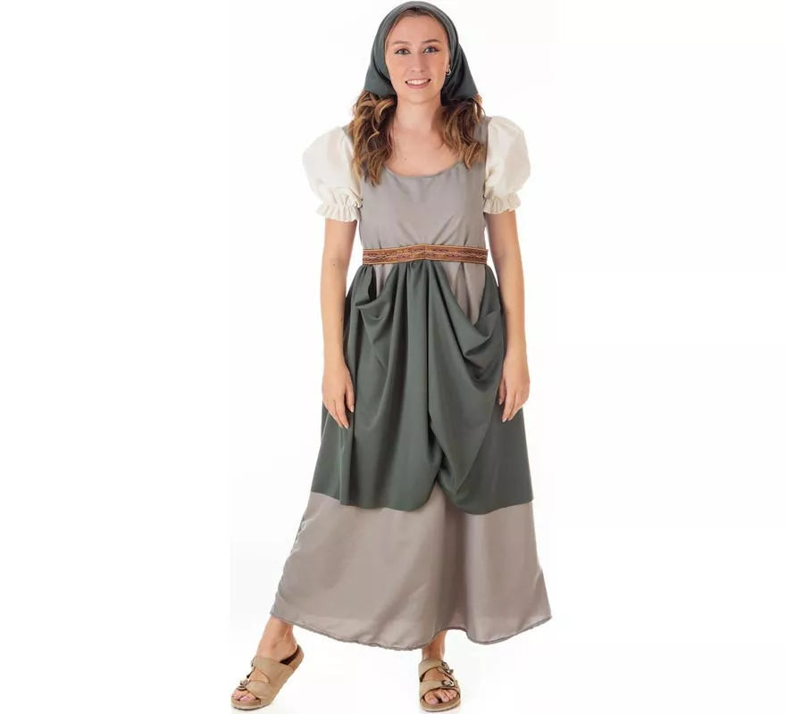 Translation missing: de.Disfraz de Frutera Medieval gris con pañuelo para mujer