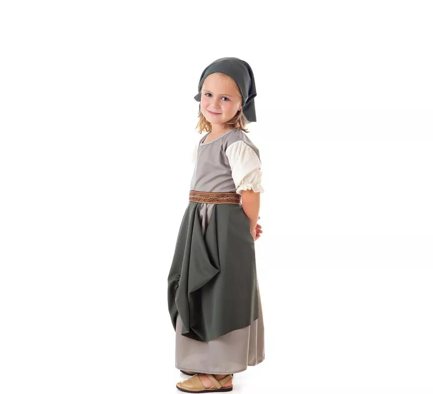 Translation missing: de.Disfraz de Frutera Medieval gris con pañuelo para niña