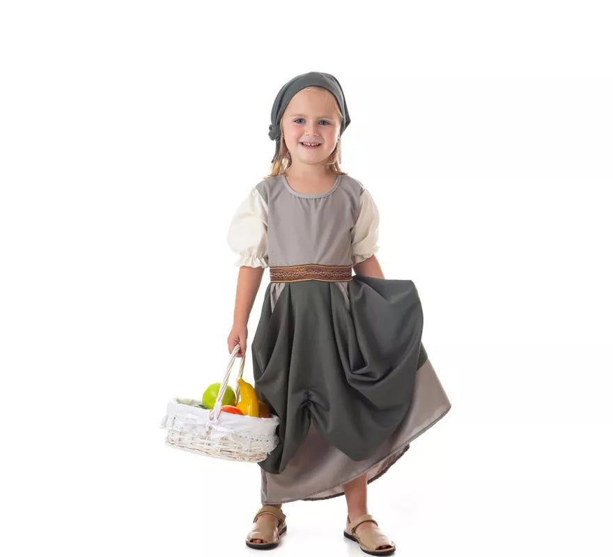 Translation missing: de.Disfraz de Frutera Medieval gris con pañuelo para niña