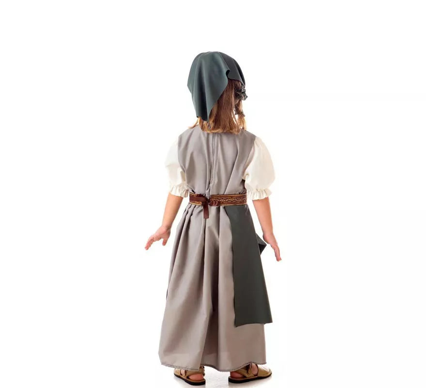 Translation missing: de.Disfraz de Frutera Medieval gris con pañuelo para niña