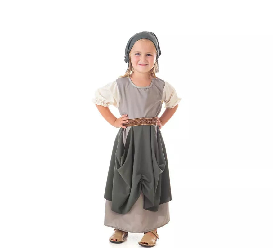 Translation missing: de.Disfraz de Frutera Medieval gris con pañuelo para niña