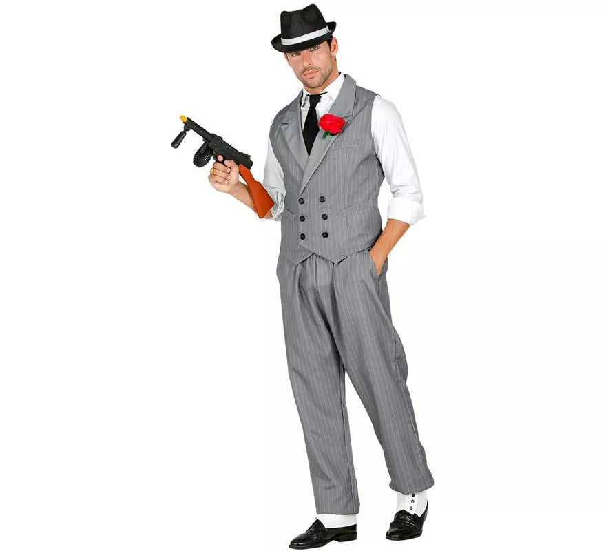 Translation missing: de.Disfraz de Gángster gris con corbata para hombre