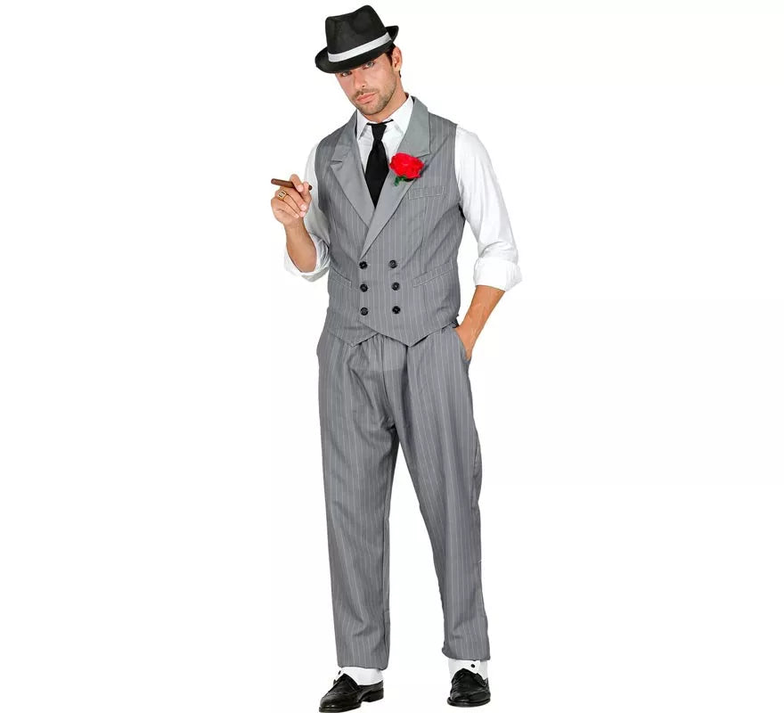 Translation missing: de.Disfraz de Gángster gris con corbata para hombre