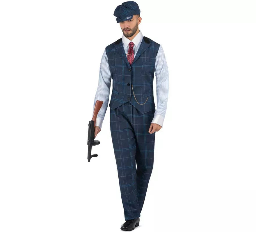 Translation missing: de.Disfraz de Gánster Inglés a cuadros azules para hombre