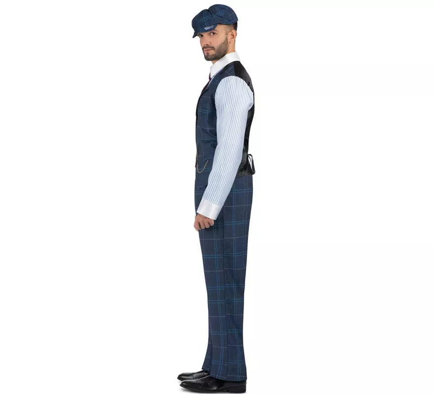 Translation missing: de.Disfraz de Gánster Inglés a cuadros azules para hombre