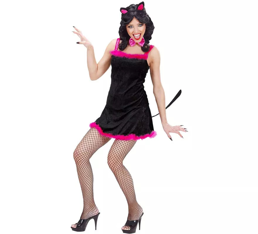 Translation missing: de.Disfraz de Gata en vestido negro de terciopelo para mujer