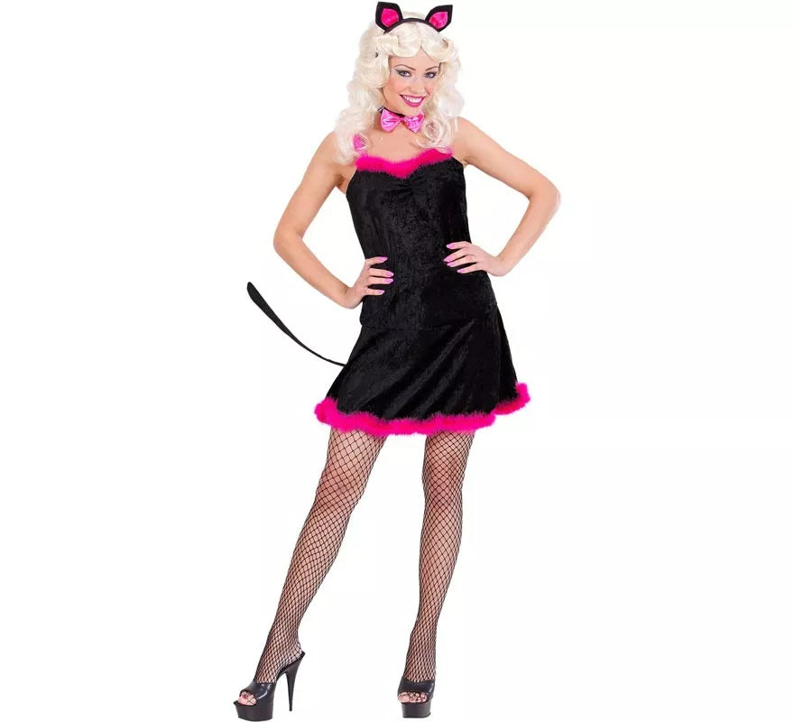 Translation missing: de.Disfraz de Gata en vestido negro de terciopelo para mujer