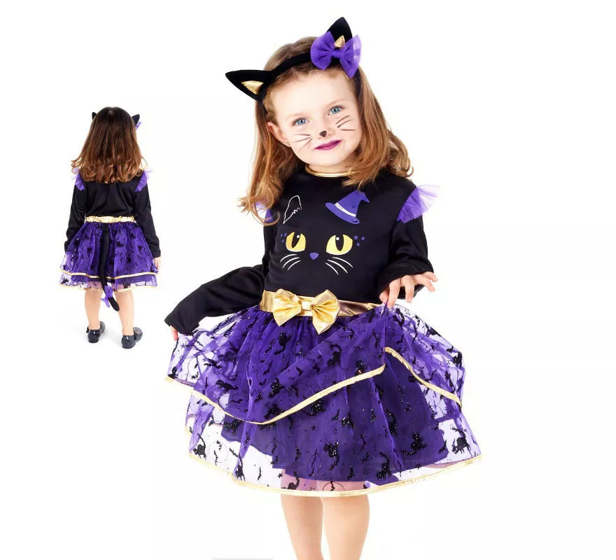 Translation missing: de.Disfraz de Gata negro y púrpura adorable para niña