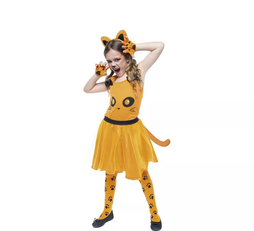 Translation missing: de.Disfraz de Gatita Naranja en vestido para niña