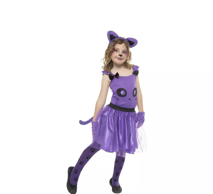 Translation missing: de.Disfraz de Gatita Púrpura en vestido para niña