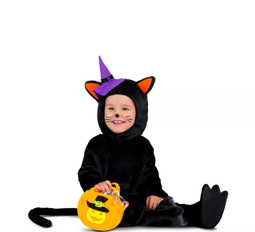 Disfraz de Gatito Negro con Calabaza para bebé y niños
