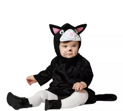 Schwarzes Katzenkostüm mit Kapuze und Schwanz für Babys