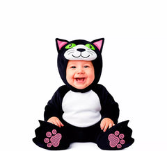 Schwarz-weißes Katzenkostüm mit Kapuze für Babys