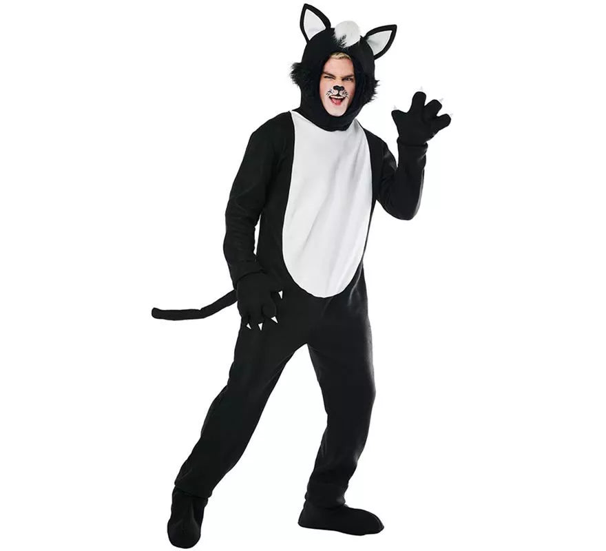 Translation missing: de.Disfraz de Gato Peludo negro y blanco para adultos