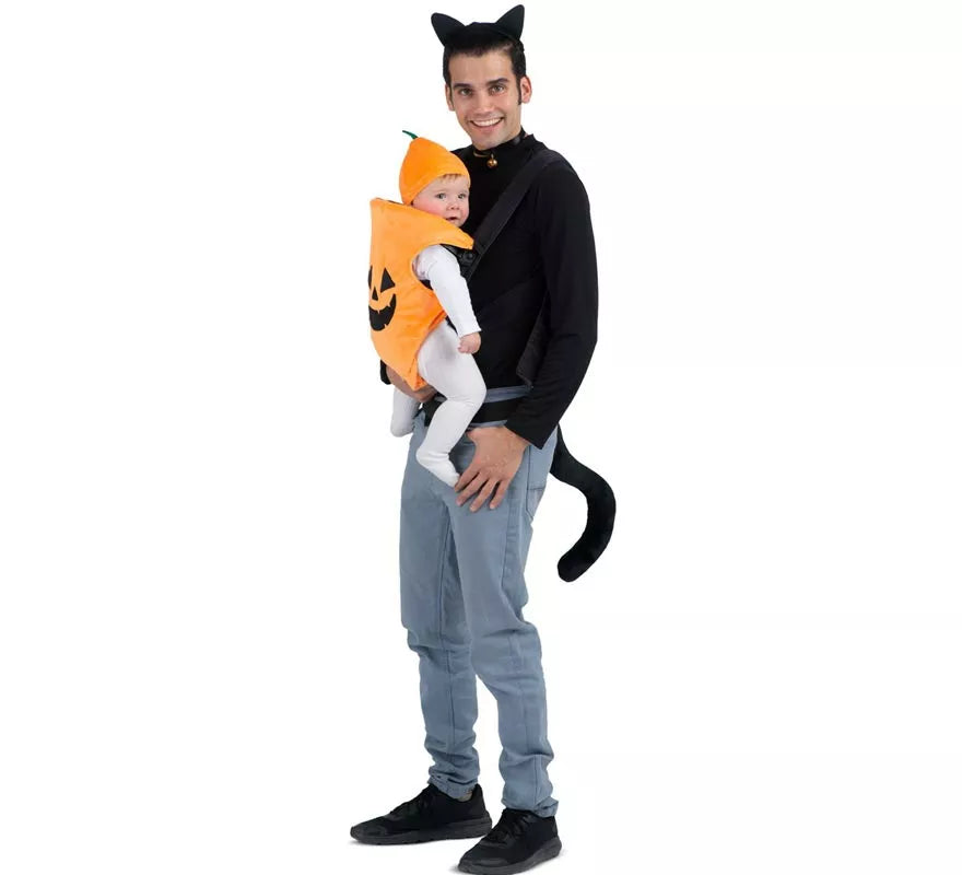Translation missing: de.Disfraz de Gato y Calabaza con cubremochila para adulto y bebé