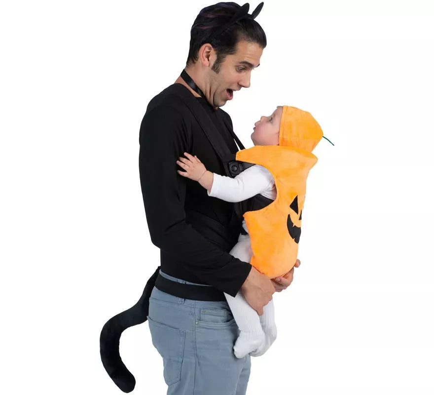 Translation missing: de.Disfraz de Gato y Calabaza con cubremochila para adulto y bebé