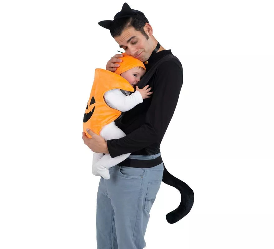 Translation missing: de.Disfraz de Gato y Calabaza con cubremochila para adulto y bebé