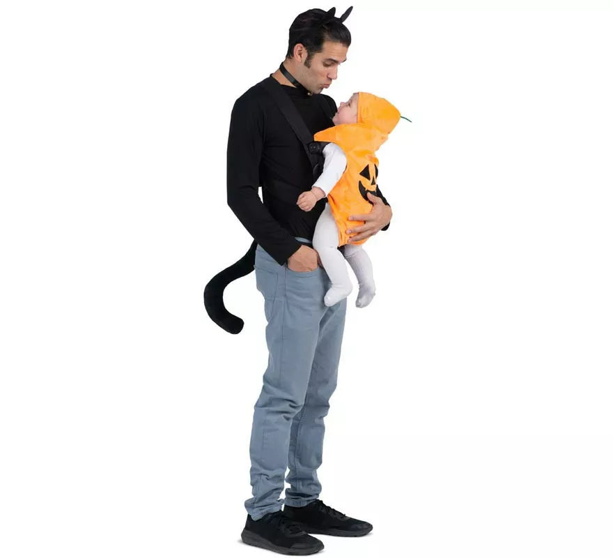 Translation missing: de.Disfraz de Gato y Calabaza con cubremochila para adulto y bebé