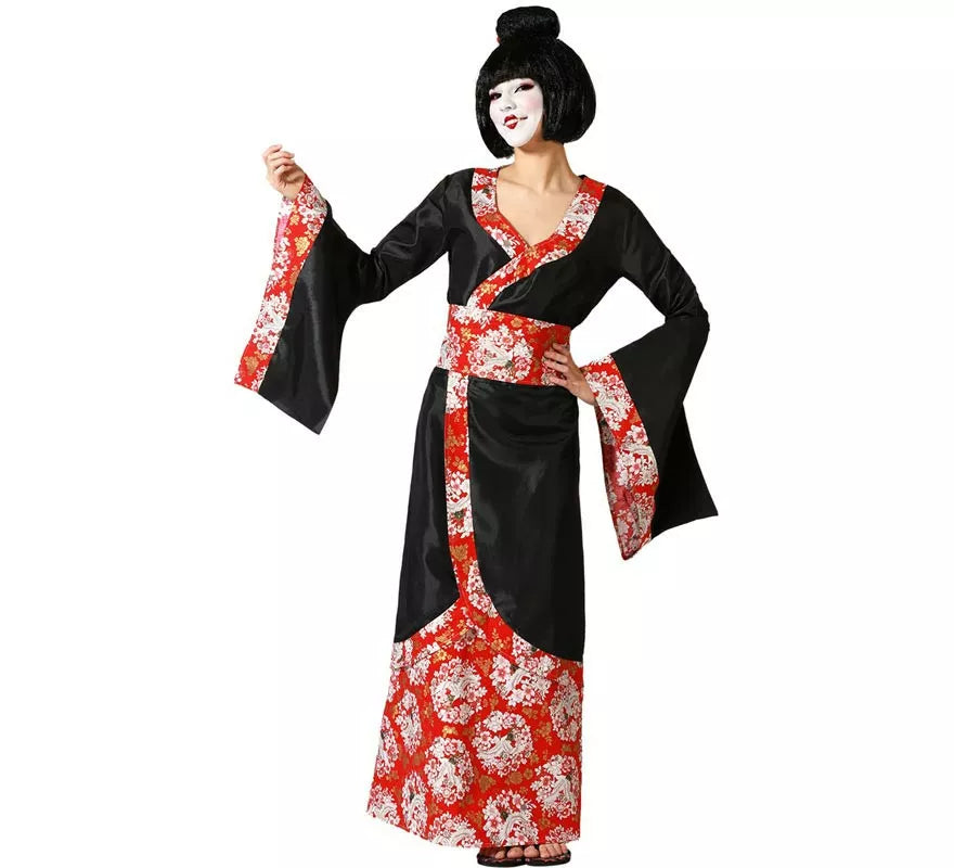 Translation missing: de.Disfraz de Geisha clásica negro y rojo para mujer