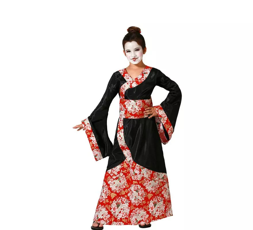Translation missing: de.Disfraz de Geisha clásica negro y rojo para niña