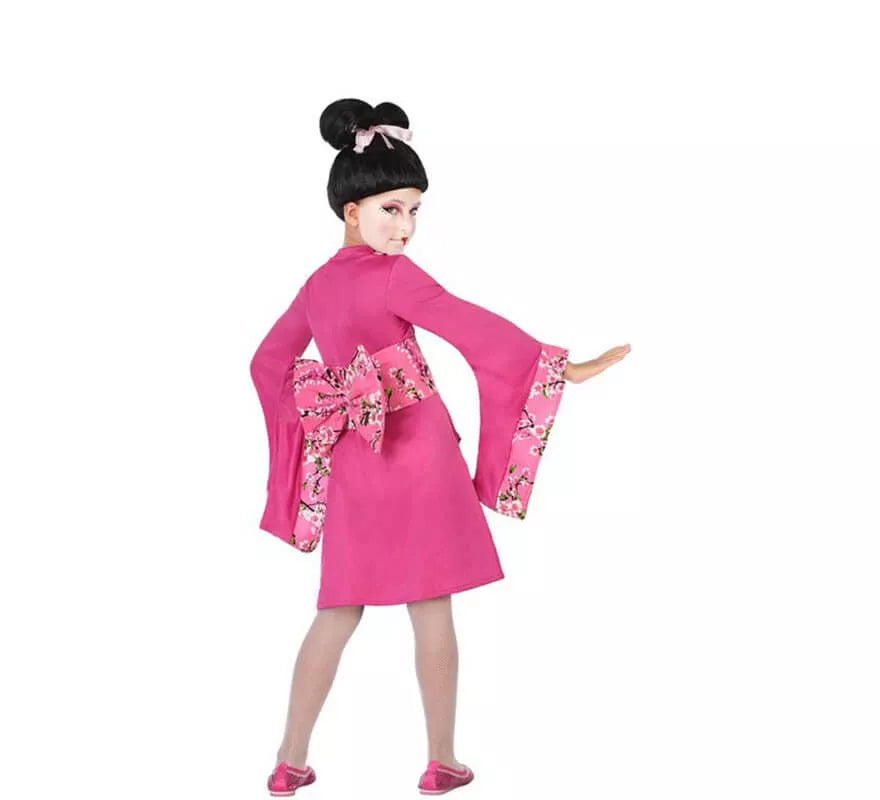 Translation missing: de.Disfraz de Geisha Rosa con Flores para niña