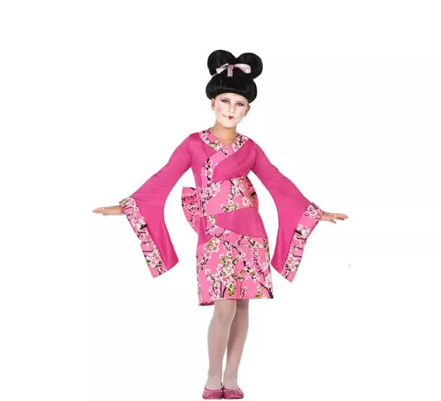 Translation missing: de.Disfraz de Geisha Rosa con Flores para niña