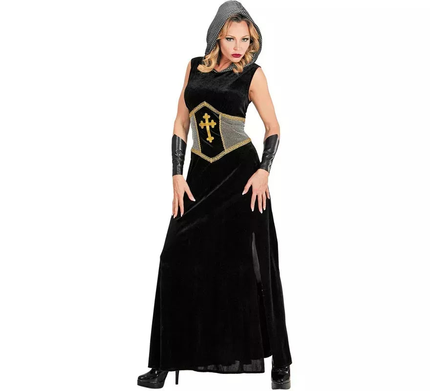 Translation missing: de.Disfraz de Guerrera Medieval negro con capucha para mujer
