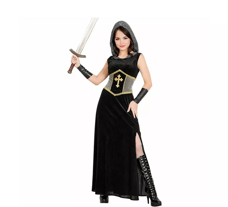 Translation missing: de.Disfraz de Guerrera Medieval negro con capucha para mujer