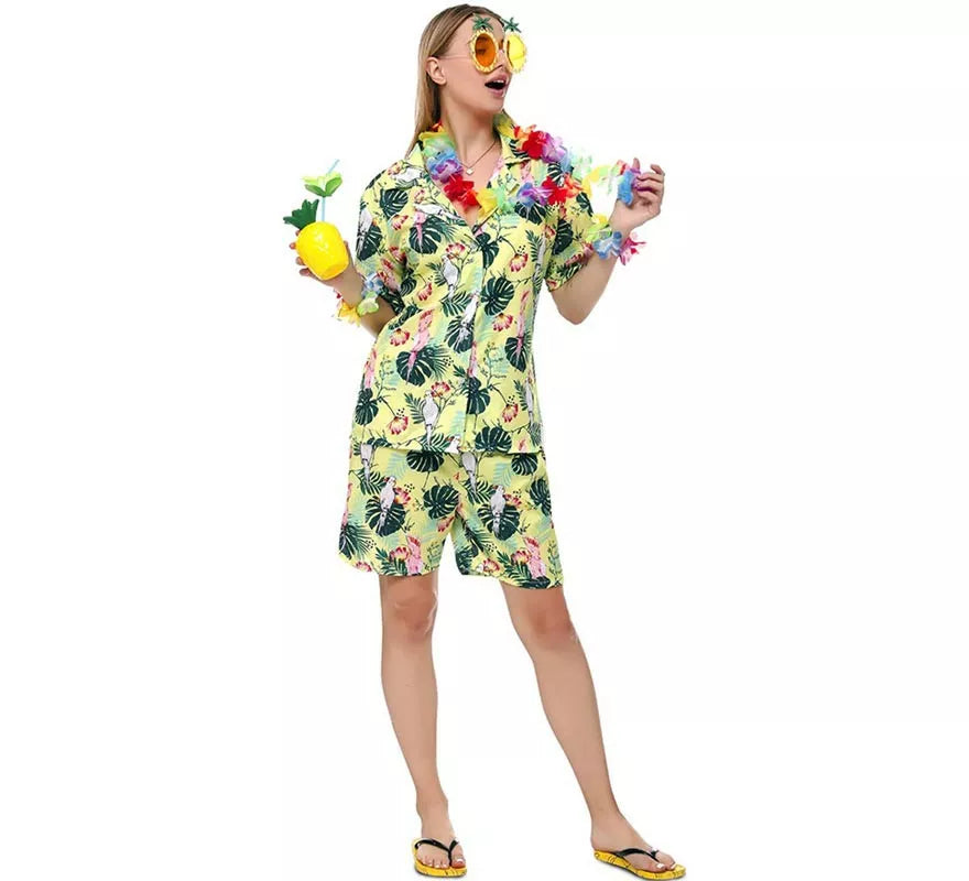 Translation missing: de.Disfraz de Hawaiana Floral estampado en verde para mujer