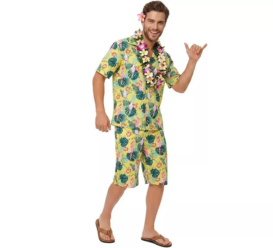 Disfraz de Hawaiano Floral estampado en verde para hombre